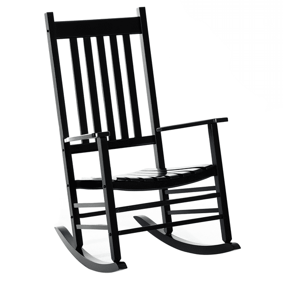 Wooden Rocking Chair Outdoor, Acacia Wood Patio Rocker with Armrests, High Back, Garden Porch Chair, Black