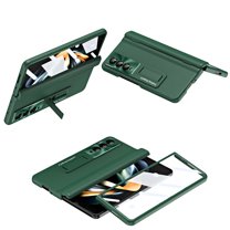 ELEHOLD Leather Folding Case for Samsung Galaxy Z Fold 3, Full Body Hinge Protection Case with Built-in Screen Protector Shockproof Protective Hidden Kickstand for Samsung Z Fold 3, Green