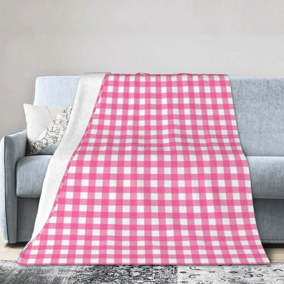 YFYANG Anti-Pilling Ultra-Soft Micro Fleece Cover Blanket for Bed Sofa, Pink Checked Gingham Throw Blanket for All Seasons, 50"x40"