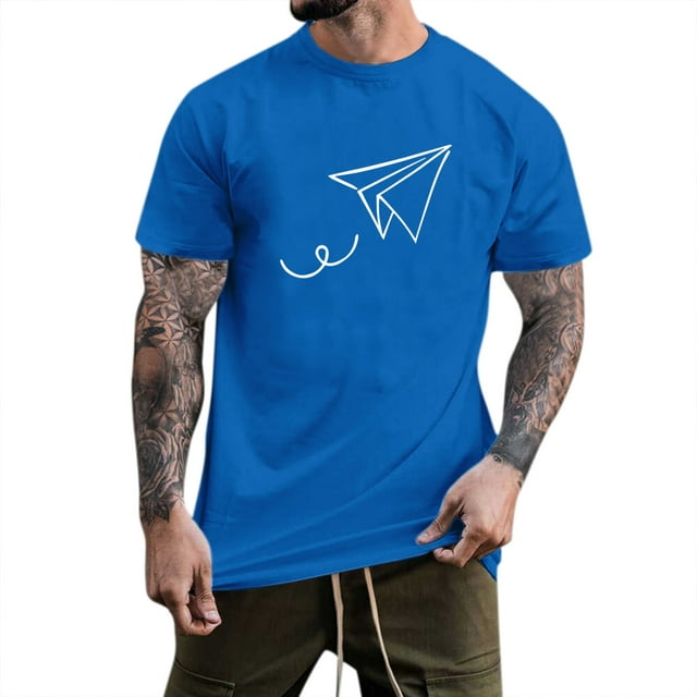 BOBOGOJP T-Shirt pour Homme Coupe Régulière T-Shirt à Manches Courtes (Bleu,TTG)