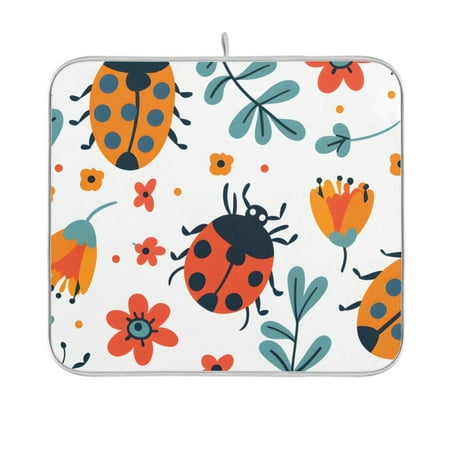 

Ladybirds Flowers Leaves Dish Drying Mat Absorption Pad Kitchen Drainer Counter Dinning Table 16 x 18