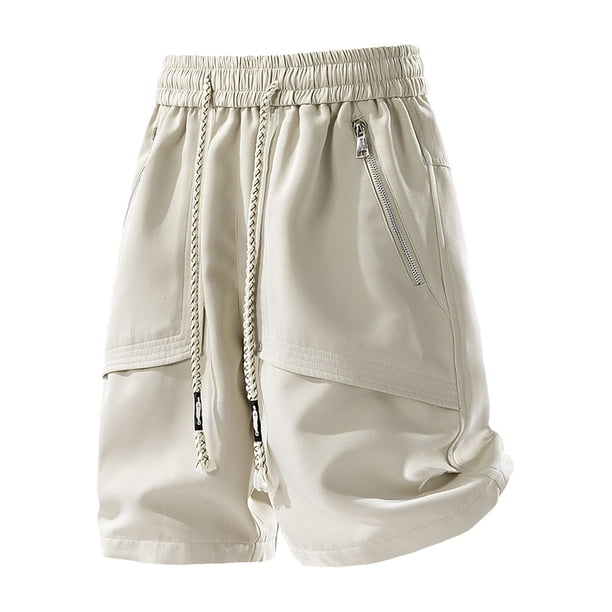 Ceisia Men's Solid Color Workwear Shorts Loose Straight Leg Quick Dry 5 Inch Casual Shorts with Zipper Pockets Beige XL Gifts