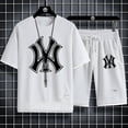 thumbnail image 4 of Conjunto de ropa deportiva de gimnasio para hombre, tejido de punto, secado rápido, camiseta y pantalones cortos casuales de alta calidad, dos piezas falsas de moda de verano, conjunto de 2 piezas, 20, 4 of 5