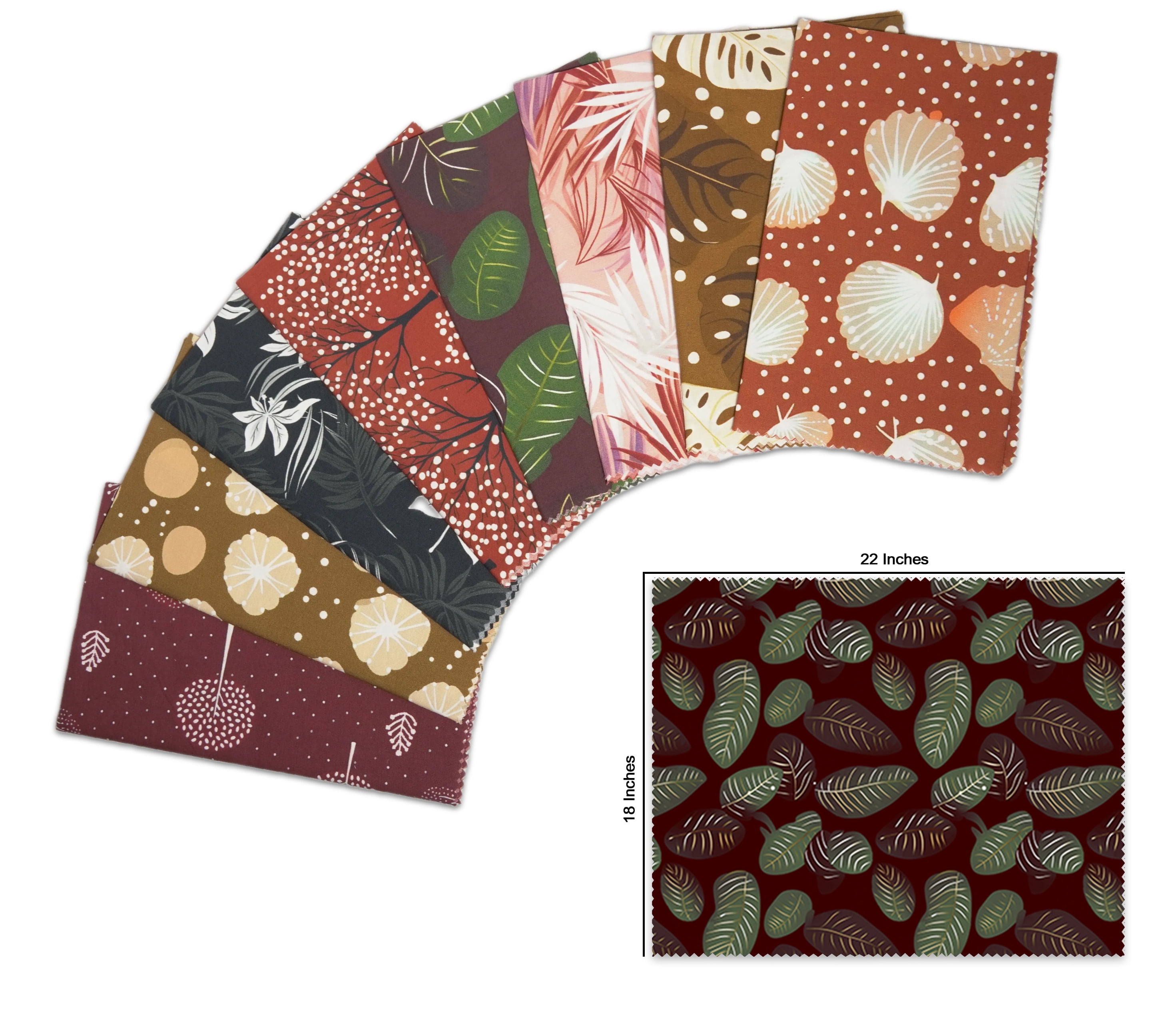 Soimoi 8 Pc Fat Quarter Bundle- Tree Print 18"x 22" DIY Patchwork- 100% Cotton Pre-Cut Quilting Fabric Multicolor