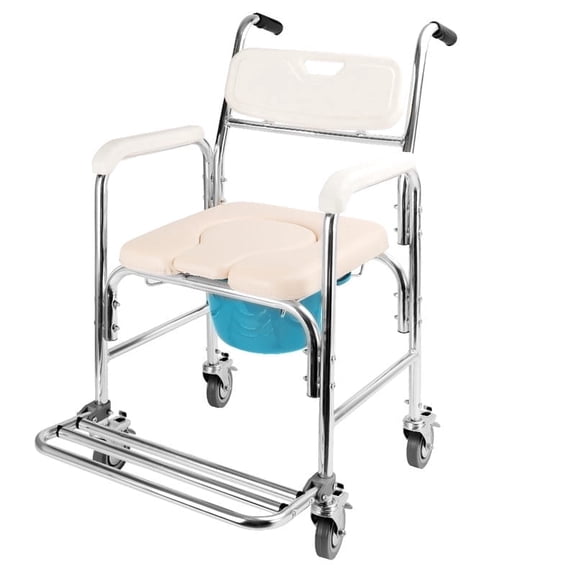 Shower Commode Chair with Wheels 4 in 1 Mobility Multi-Functional Rolling Shower Chair with Soft Padded Waterproof Mobile Over Toilet Chair with 4 Braking Casters Safe for Seniors, Injure