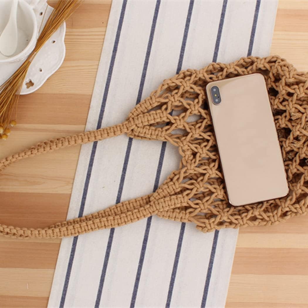 LinYooLi Summer Beach Handbag Hollow Mesh Shoulder Bag Cotton Thread Crochet Fishnet Bag Woven Bag