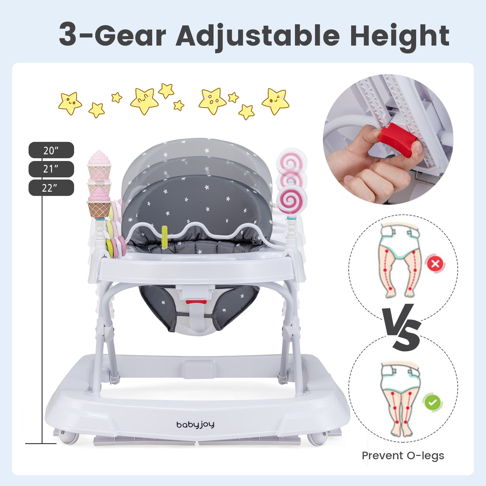 Babyjoy Foldable Baby Activity Walker with Adjustable Height& Detachable  Seat Cushion Pink