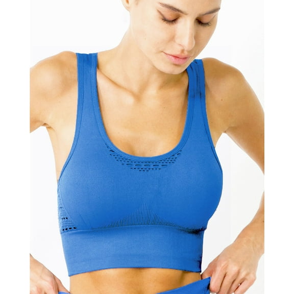 MESH SEAMLESS BRA WITH CUTOUTS - BLUE - MEDIUM