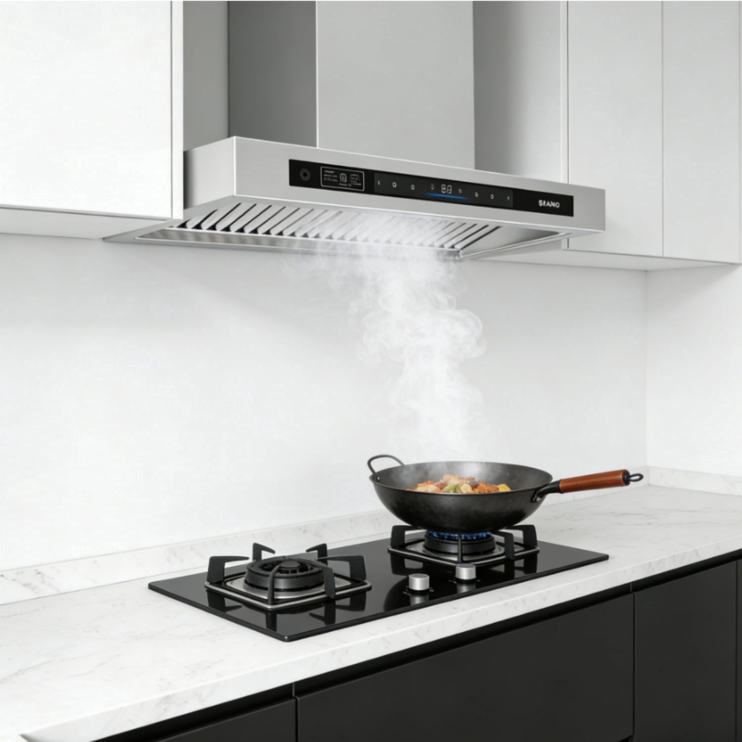 BRANO 30-inch Wall Mount Range Hood Stainless Steel, 1000 CFM Ducted, DC Inverter Motor, Ultra Quiet, Gesture Voice & Touch Control