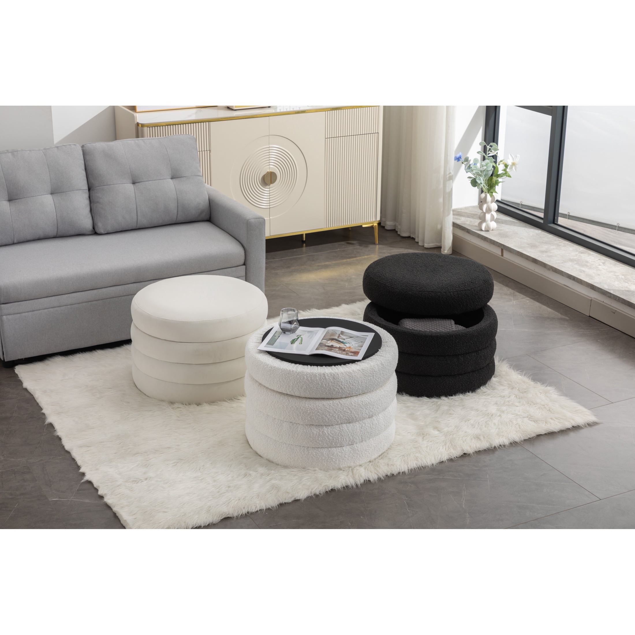 Noble House Blaise Velvet Storage Ottoman with Reversible Lid, 24.41" Bedroom Bench & Footstool, Ivory