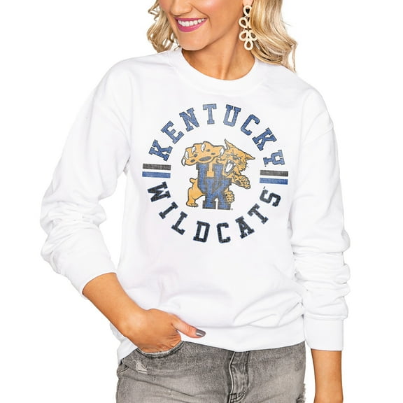 Women's Gameday Couture White Kentucky Wildcats Oversized Vintage Days Perfect Crew Sweatshirt