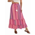 thumbnail image 3 of Women'S Color Block Skirt Elastic Waist Bohemian Patchwork Midi Skirt Casual Summer Maxi Rose Red XL, 3 of 9