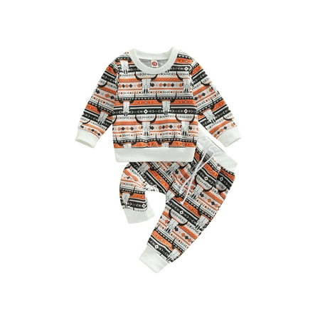 

Qtinghua Newborn Baby Girl Boy Outfit Cow Print Long Sleeve Sweatshirt Tops Casual Pants 2Pcs Fall Winter Clothes Brown 12-18 Months