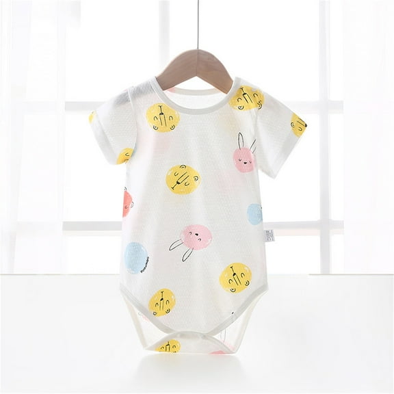Delliss Baby Rompers Summer Toddler Rabbit Print Short Sleeved Jumpsuit One Piece Clothing Unisex
