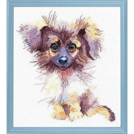 UPC: 4660009928970 | Counted Cross Stitch Kit Fluffy Puppy 1027 Needlework Easy Small Dog Animal By Oven Canvas Cotton