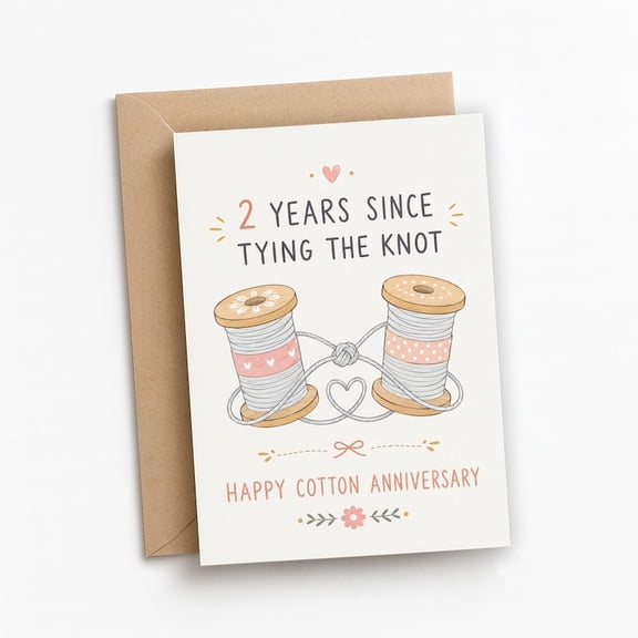 Cotton Anniversary Card for 2nd Year Wedding Gift - Two Years Tying the Knot Card for Husband and Wife