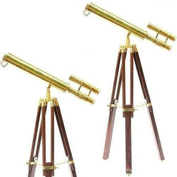 NauticalMart Nautical Brass Double Barrel Tripod Telescope 18Inches