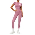 thumbnail image 2 of Ynynloco 2 Piece Sets for Women Summer Casual Jogger Workout Outfits Fitted Crew Neck T-shirt High Waist Tummy Control Yoga Legging Sets, 2 of 7