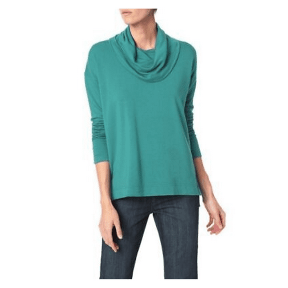 $69 Jones New York Cowl Neck Boxy Fit Hi?Low Pullover , Jade Green , XS