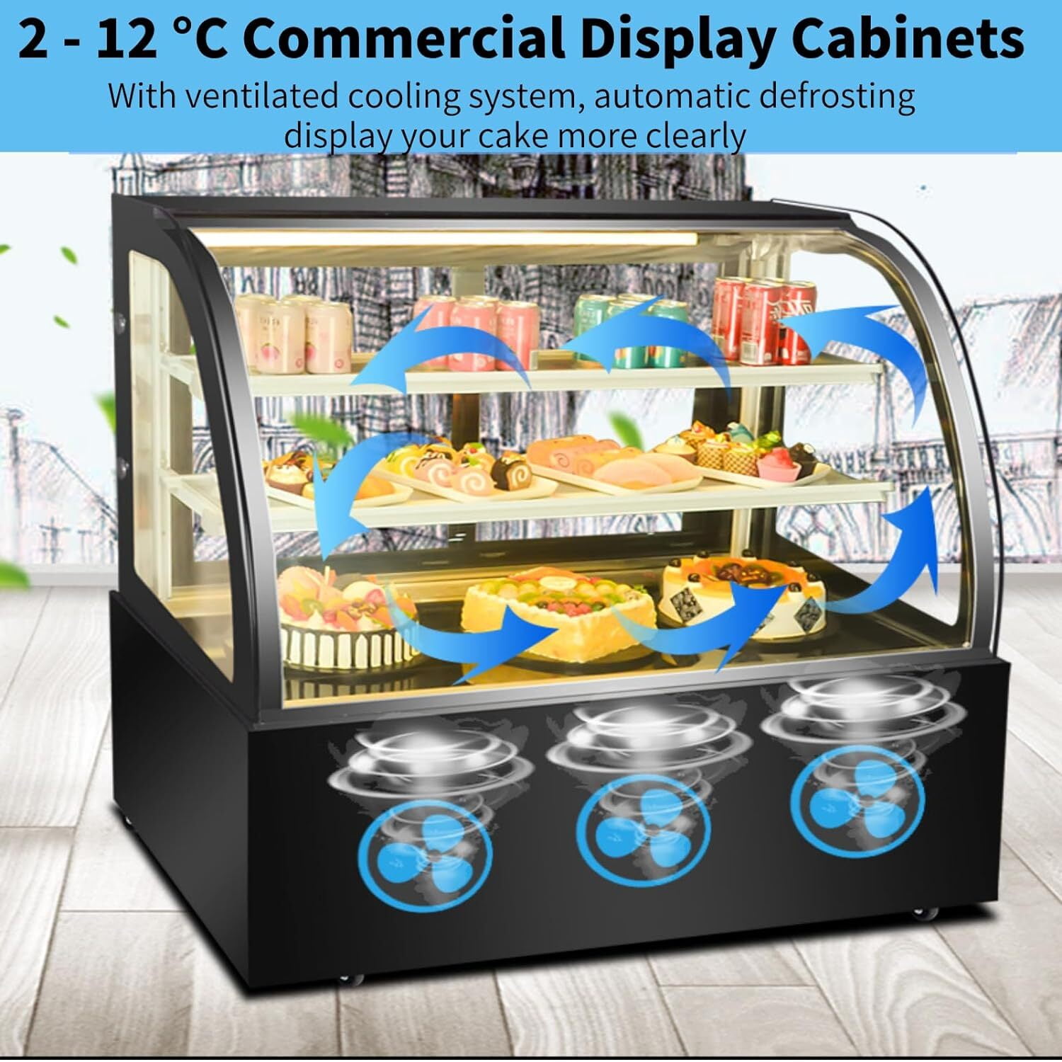 KATIDAP Commercial 3.5 Cu.FT Display Refrigerators, Refrigerator Display Cabinet, LED Display, Single-Door Countertop Pastry Display Case with Interior LED Lighting, Black