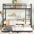 thumbnail image 2 of Bunk Bed, Save Space or Split Into 2 Beds, Metal Bunk Bed with Ladder and Safety Guardrail, Space-Saving Bunk Beds with Trundle for Teens & Adults, No Box Spring Needed, 2 of 9