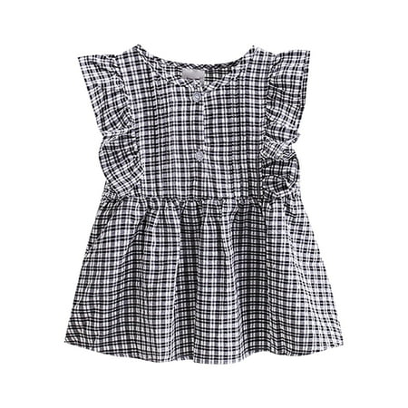 

Toddlers Girls Baby Summer Dress Plaid Small Flying Sleeve A Swing Pleated Casual 0-6 Years Child Sundress Streetwear Kids Dailywear Outwear
