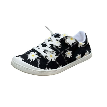 

TUOBARR Flat Shoes for Women Womens Fashion Flowers Printing Round-Toe Flats Shoes Lightweight Soft Comfortable Casual Shoe Black