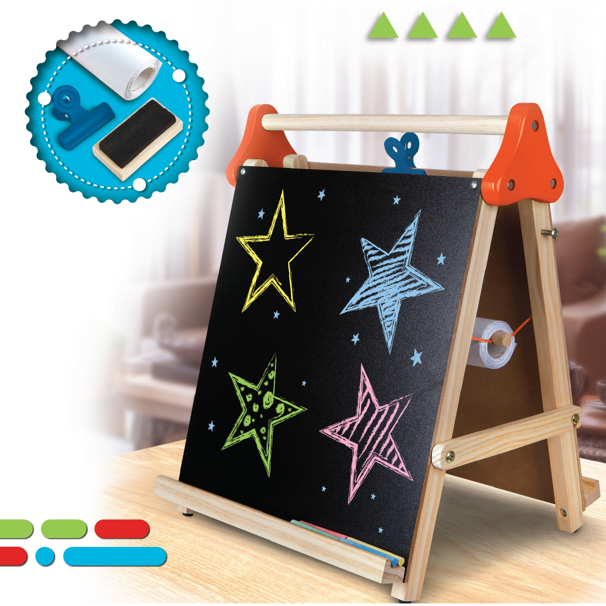 Discovery Kids Tabletop Easel 3-In-1 Art Center, with Whiteboard, Chalkboard And Paper Surfaces