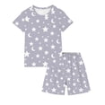 thumbnail image 6 of Girls Summer Homewear Set 2 Piece Soft Casual Homewears Star Moon Print Short Sleeve Top and Shorts Gray,Size 7 T, 6 of 8