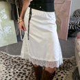 thumbnail image 5 of LMLYSoH Women's Satin Midi Skirt Elegant Solid Color Lace Trim Loose Fit Knee Length Skirt for Party Work Daily Wear, 5 of 9