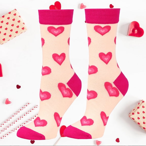 Pavied Crew Socks Running SocksAutumn Winter Valentines Heart Weaving Plush Warm Coral Plush Home Socks Cotton Socks Hot Pink One Size
