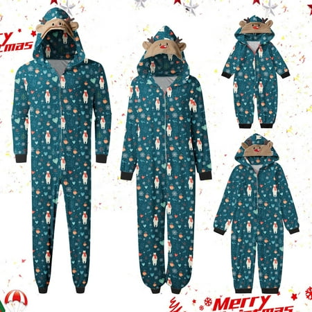

YYDGH Christmas Pajamas for Family Matching Sets 2023 Chirstmas Bear Snowflake Print Pjs Zipper Long Sleeve Hooded Jumpsuit Outfits