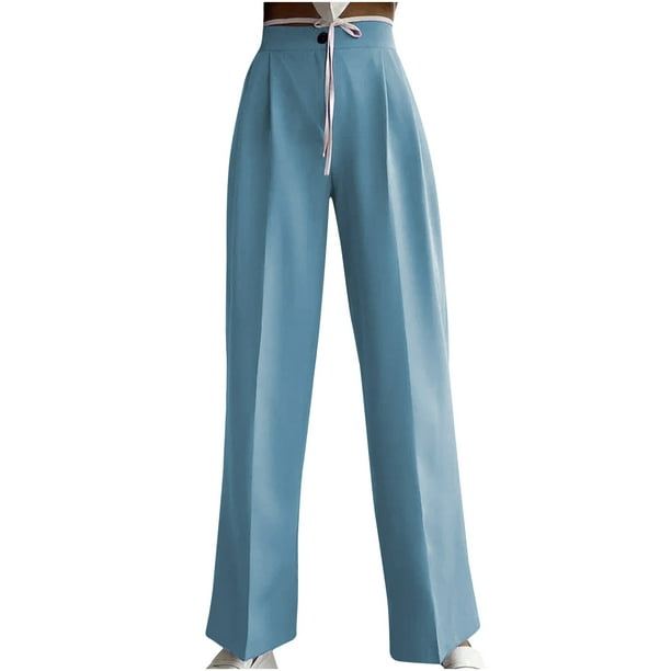 Womens Dress Pants Solid Casual Loose Stretch High Waist Straight Wide Leg  Pull On Office Business Pants Work Trousers