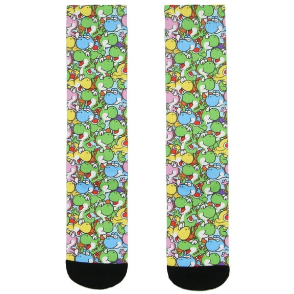 Nintendo Super Mario Video Game Men's Yoshi Dino Sublimated Adult Crew Socks
