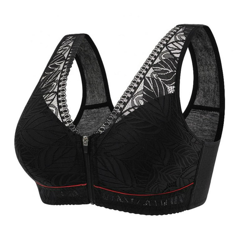 Xmarks Women's Zip Front Sport Bra Plus Size Wirefree Lace Bra