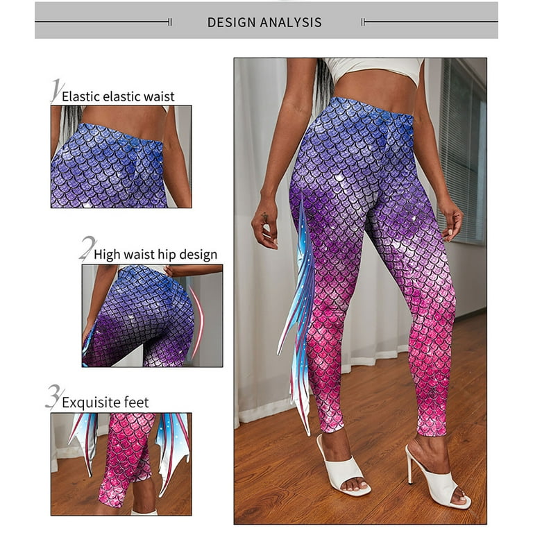 Women’s Sexy Mermaid Leggings 3D Printed Fish Scale Trousers Skinny Yoga  Fitness Pants Tights High Waist Sequins Stretch Bottoms