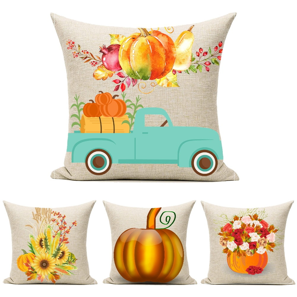 MLSUN Fall Pillow Covers 16x16 Set of 1, Decorative Throw Pillow Covers Fall Pumpkin Sunflower