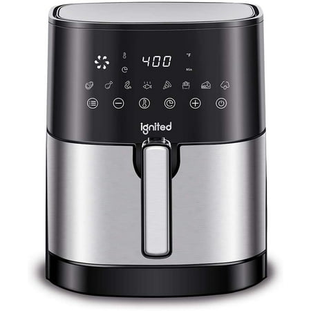 ignited Air Fryer, 5.5/7.5 Quart Large, 1700-Watt Oilless Cooker, LED Digital Touchscreen with Preset Buttons, Nonstick Frying Basket, Healthy Cookbook Included (Black)