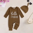 thumbnail image 2 of mgoYE Newborn Baby Boy Girl Clothes Hi I'm New Here Coming Home From Hospital Outfits Gender Neutral One Piece Romper(Brown,0-3 Months), 2 of 6