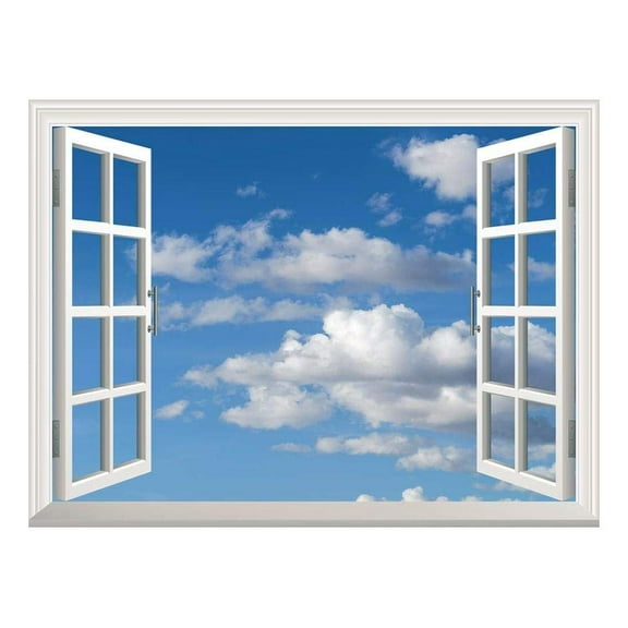 wall26 Removable Wall Sticker/Wall Mural - Blue Sky with White Clouds | Creative Window View Home Decor/Wall Decor - 24"x32"