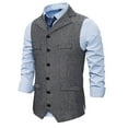 thumbnail image 2 of VSSSJ Men's Four Season Suit Vest Slim Fit Striped Button Down Sleeveless Lapel Collar Waistcoat Casual Stylish Wedding Party Vest with Pocket Dark Gray M, 2 of 4