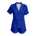 thumbnail image 4 of CONZONE Womens Pajamas Set Solid Color Short Sleeve Lace Up Tops and Shorts Loungewear Soft 2 Piece Pjs Set for Women, 4 of 4