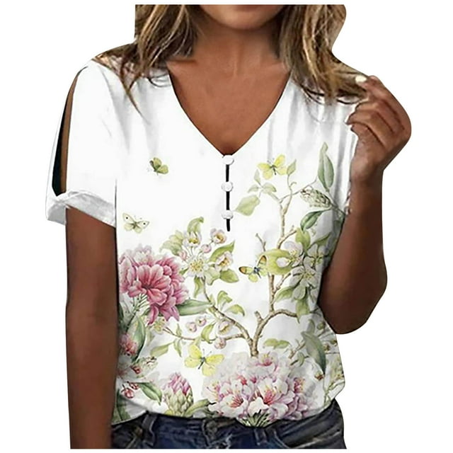 Hauts à Manches Courtes pour Femmes Mode Été Imprimé Ordinaire T-Shirt à Manches Courtes Col Rond pour Femmes T-Shirts d'Été pour Femmes Mode