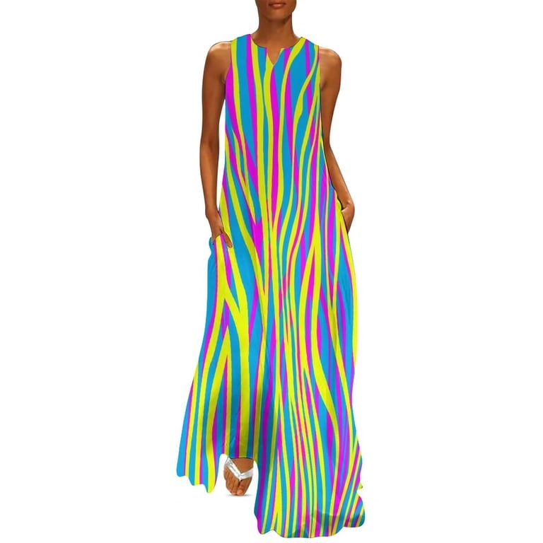 Colorful Zebra Stripes Dress Funky Animal Print Party Maxi Dress Street  Wear Bohemia Long Dresses Graphic Vestido Large Size 5XL - Walmart.com