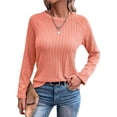 thumbnail image 2 of Camisetas de Larga para Mujer, Ropa de Moda de Otoño, Tops Modernos, Camiseta Básica de Punto con Cuello Redondo Naranja XXL, 2 of 10