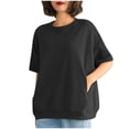 thumbnail image 3 of Women's Short Sleeve Loose Fit Tops Shirts Blouses Crewneck Solid Color Casual Daily Wear Vacation Travel Fashion Essential Gift for Ladies | CSEONE,Black L, 3 of 9