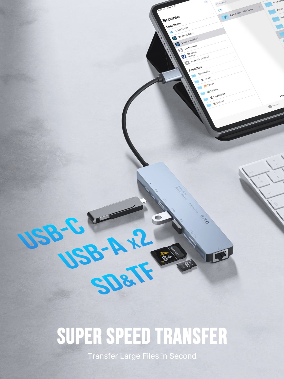 USB-C 8-in-1 Multi-function Docking Station with 4k Screen Projection, 3 USB Data Ports, Network Port, SD/TF Card Slot, And Type-C Charging Port Hub