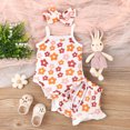 thumbnail image 5 of HESHENG Newborn Baby Girls Floral Summer Outfits Sleeveless Sling Romper Tops + Ruffle Shorts + Headband Clothes Set, Colorful 0-3M(70), 5 of 9