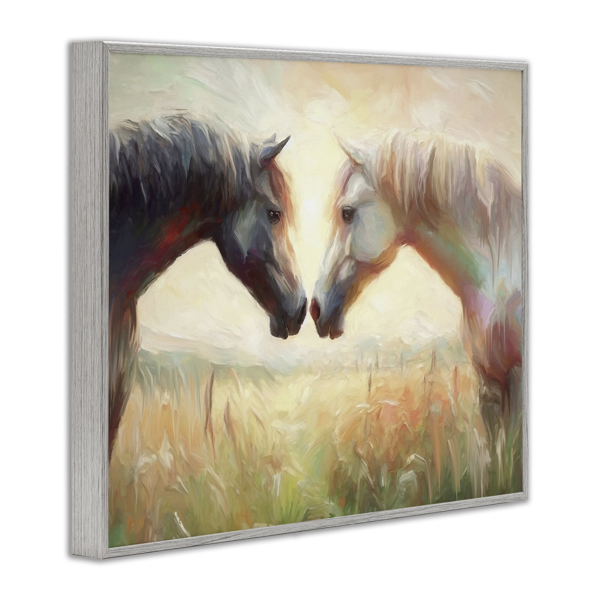 Stupell Industries Sunlit Horse Pair Animals & Insects Painting Gray Framed Art Print Wall Art, 30 x 24