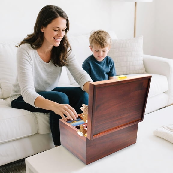 Large Wooden Storage Box with Hinged Lid, Acacia Wood with Adjustable Tray, Wood Keepsake Chest, Vintage